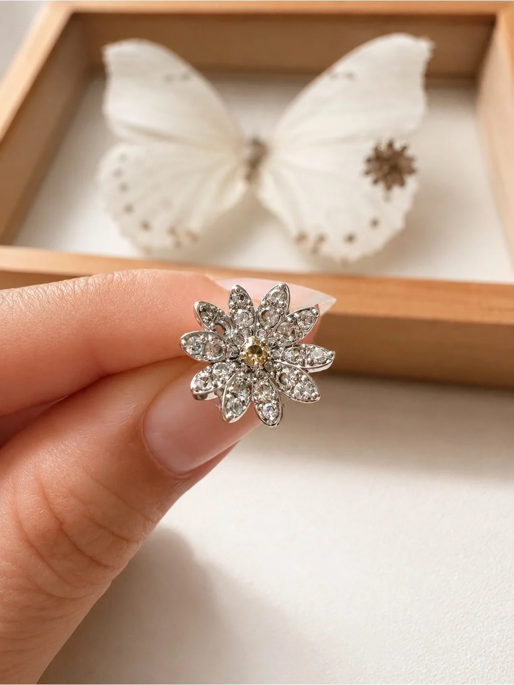 Swarovski Silver Crystal Daisy Earrings with Yellow Center